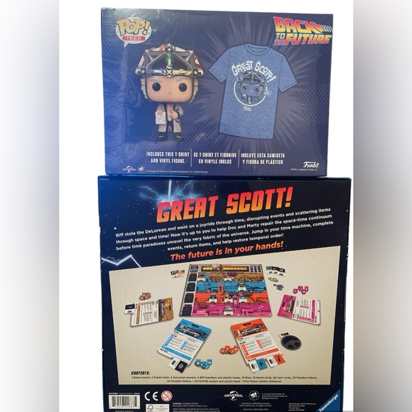 Back to the Future bundle- Board Game & Funko w/pop Tee, Glows in the dark, Med - Picture 2 of 11